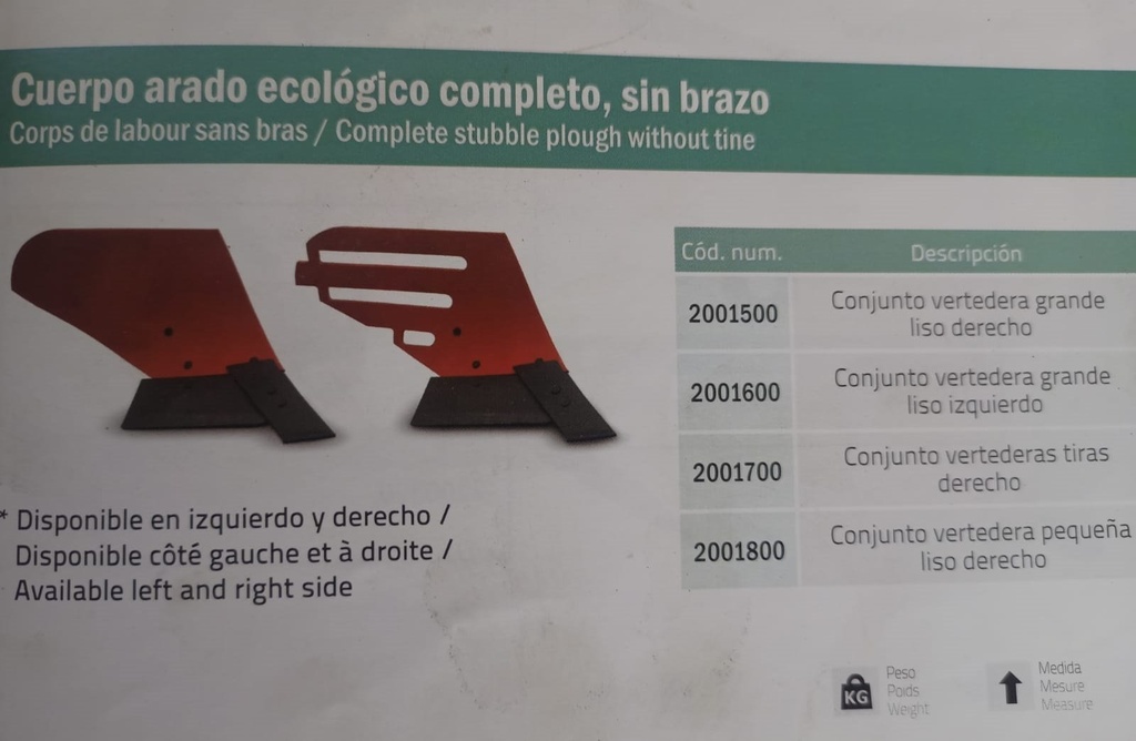 [2001500] Cuerpo Arado Ecologico Grande Liso Dcho Completo Sin Brazo