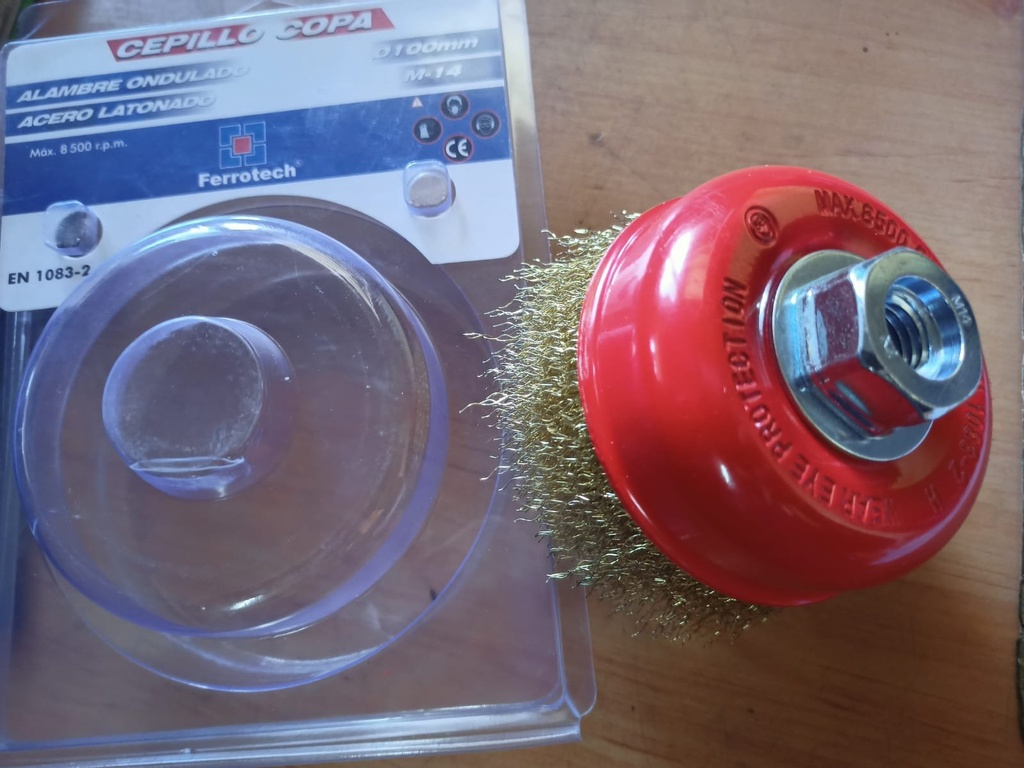 [CCA100] Cepillo Copa Alambre Acero Ondulado M-14 100 Acero Laton