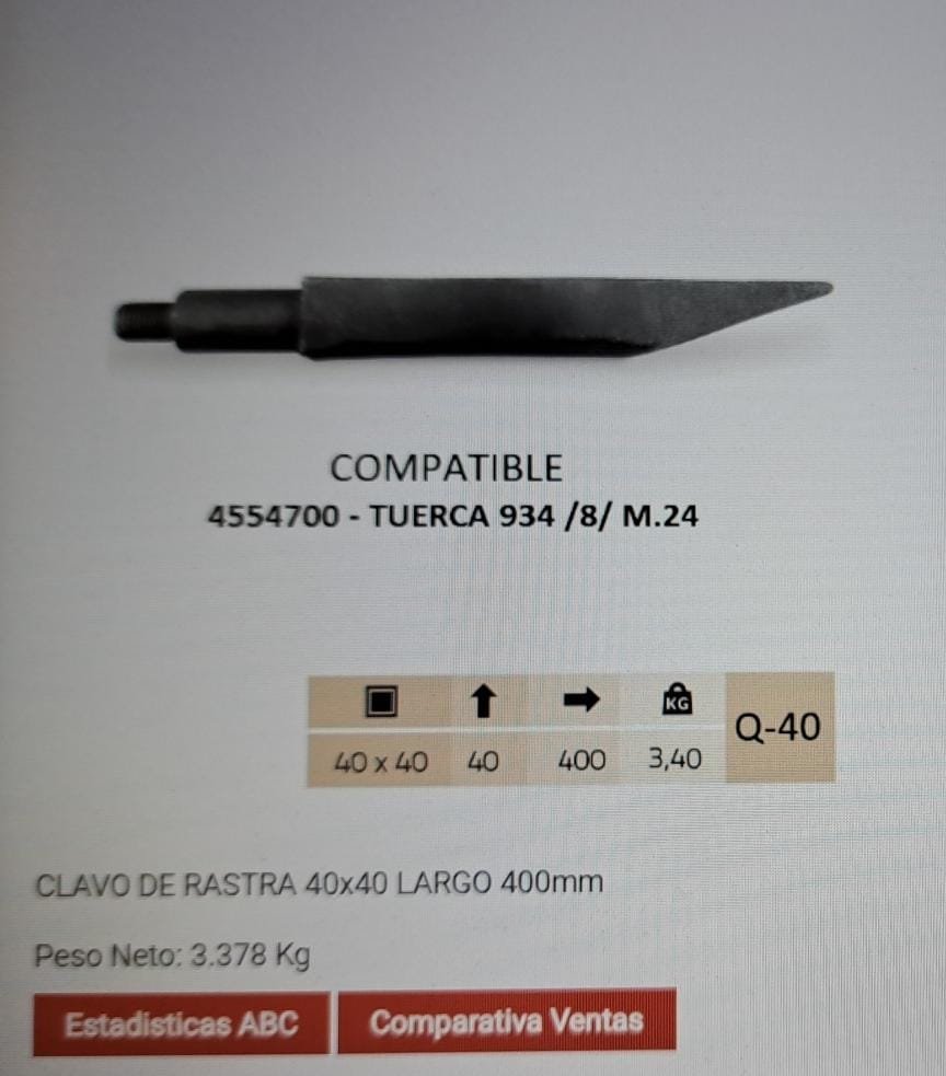 Clavo de Rastra 40*40*400MM