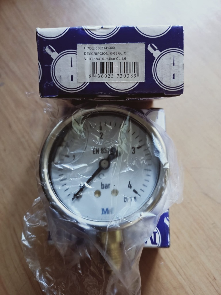 [MAN144] Manometro Vertical 1/4 0-004 Glicerina 63