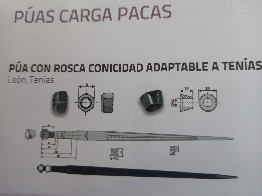 Pua Carga Pacas 35*1100MM C/Tuerca y Arandela ( Tenias-Leon